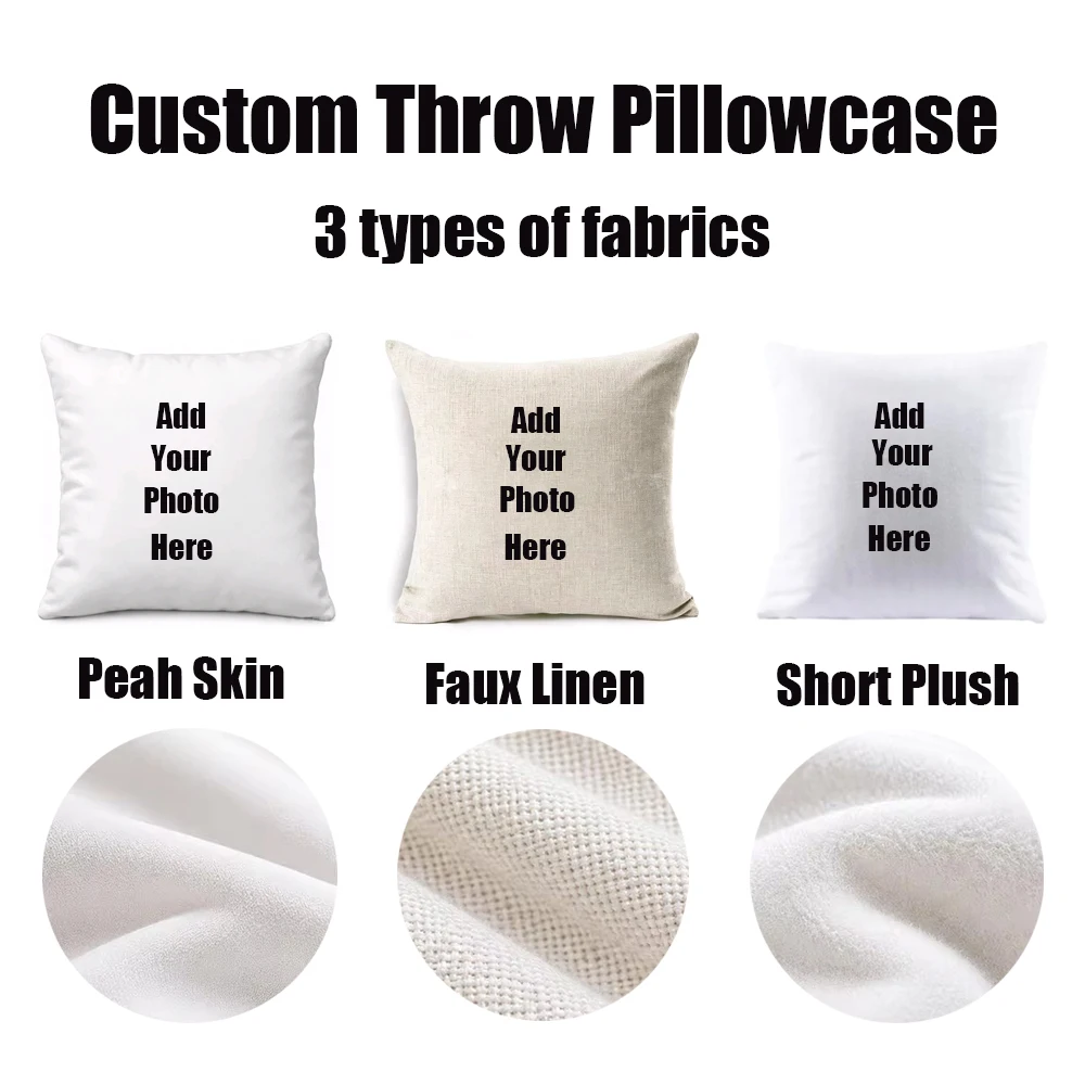 Custom Your Photo Cushion Cover Baby Family Pets Pillow Case Customized Peach Skin Faux Linen Short Plush Throw Pillow Cover