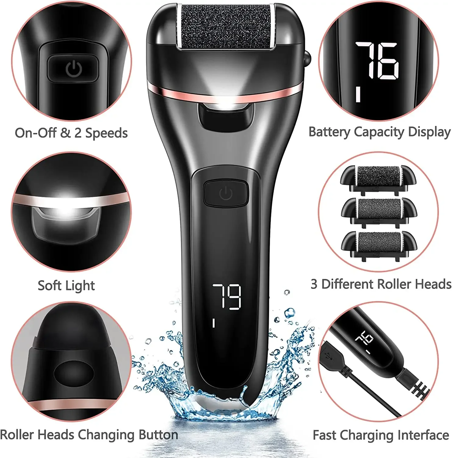 Callus Remover USB Rechargeable LED Electric Pedicure Dead Hard Soft Skin Scrubber Exfoliating Foot Polisher File Foot Grinder