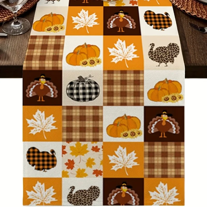 Thanksgiving Table Flag Turkey Pumpkin Table Cloth Dresser Scarf for Wedding Table Party Holiday Home Decor Orange Table Decor