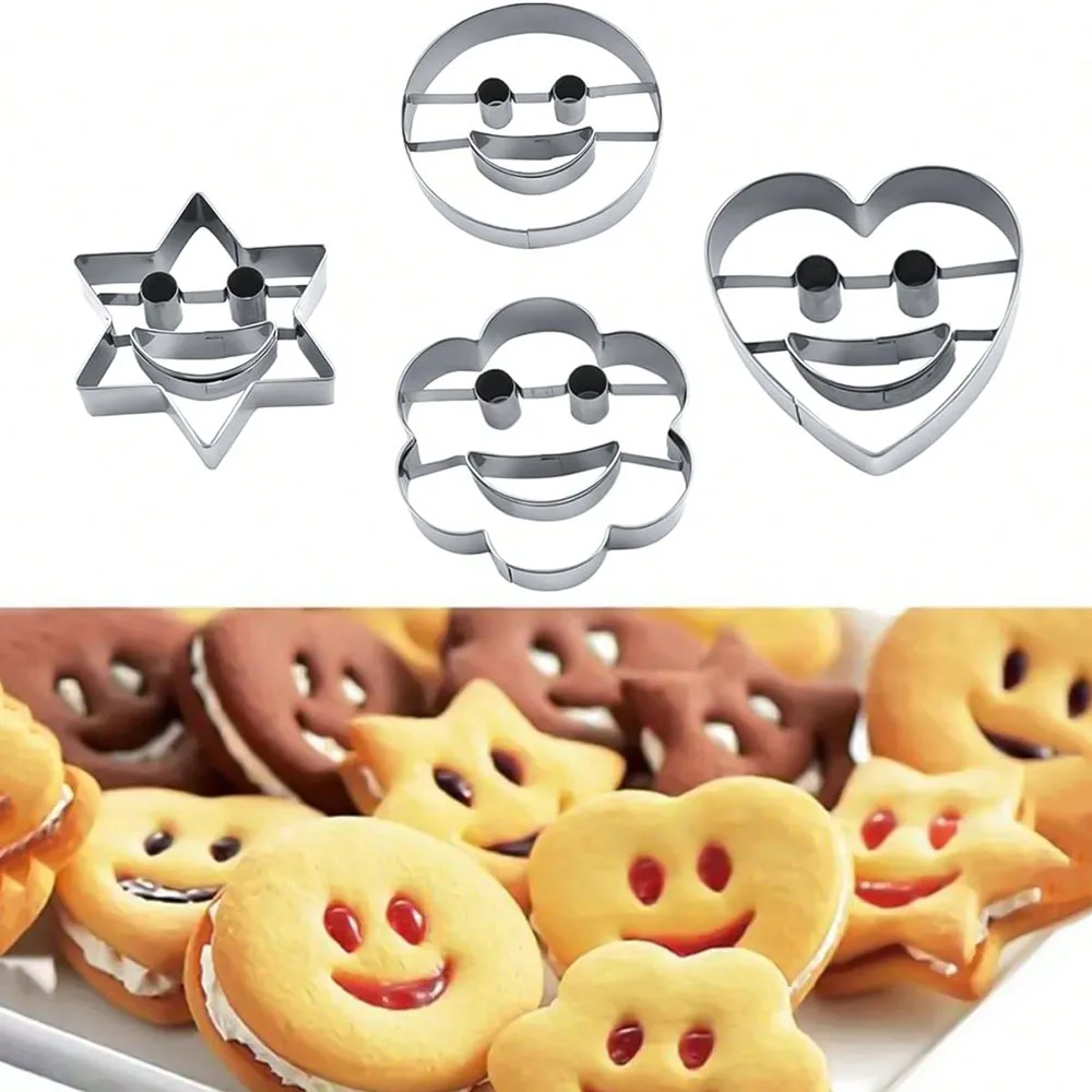 4-Piece Stainless Steel Cookie Mold Set, Fun Expression Designs For Baking DIY