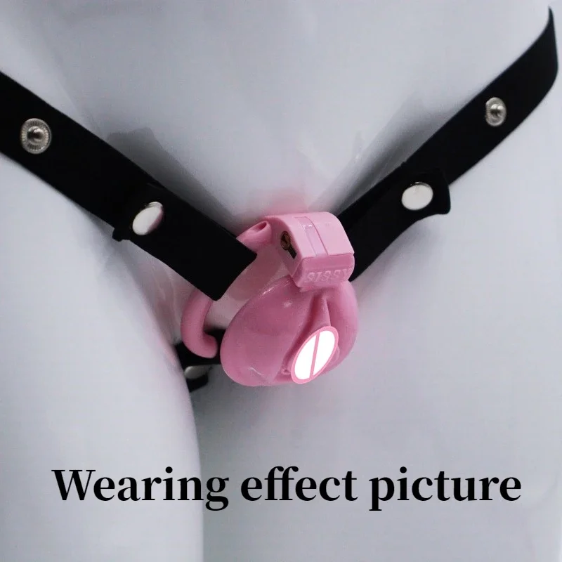 Hot Pussy Design Chastity Cage for Men Sissy Cosplay Transvestite Cock Cage Devices with 4 Size Penis Rings Gay Pink Sex Toys 18