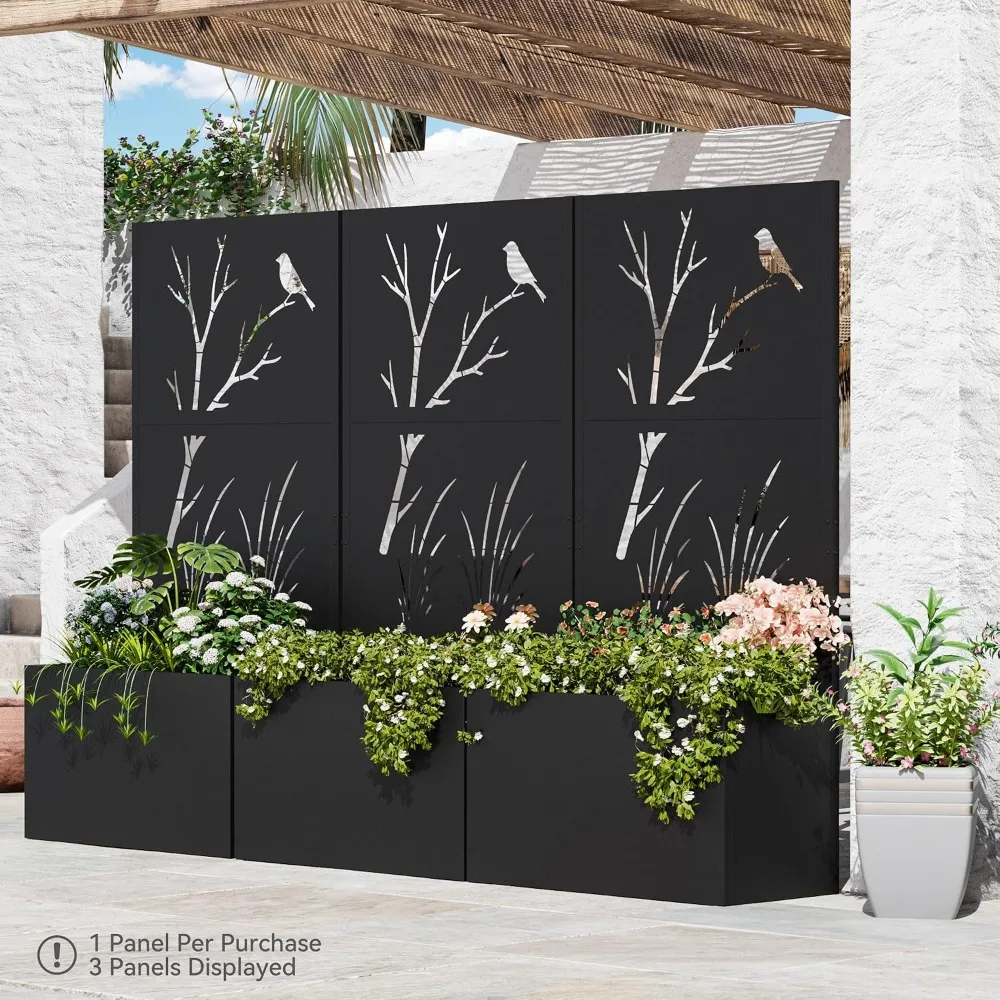 4x6 FT Metal Privacy Screen with Planter Box, Outdoor Garden Divider