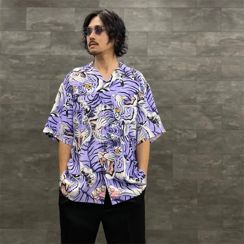 

Tiger Pattern Printing WACK Shirts Summer Casual Men Woman Good Quality Hawaii Beach Lapel Shirt