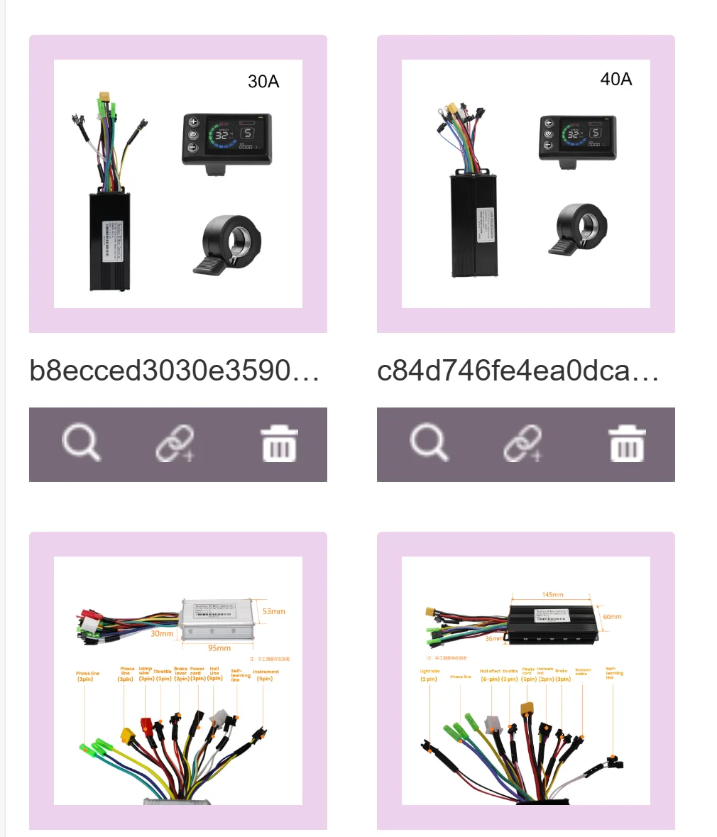 

Electric Bicycle 17A/22A/26A/30A/40A Sine Wave Tri-Mode Controller Instrument Panel Set 130X Throttle Electric Bicycle Access