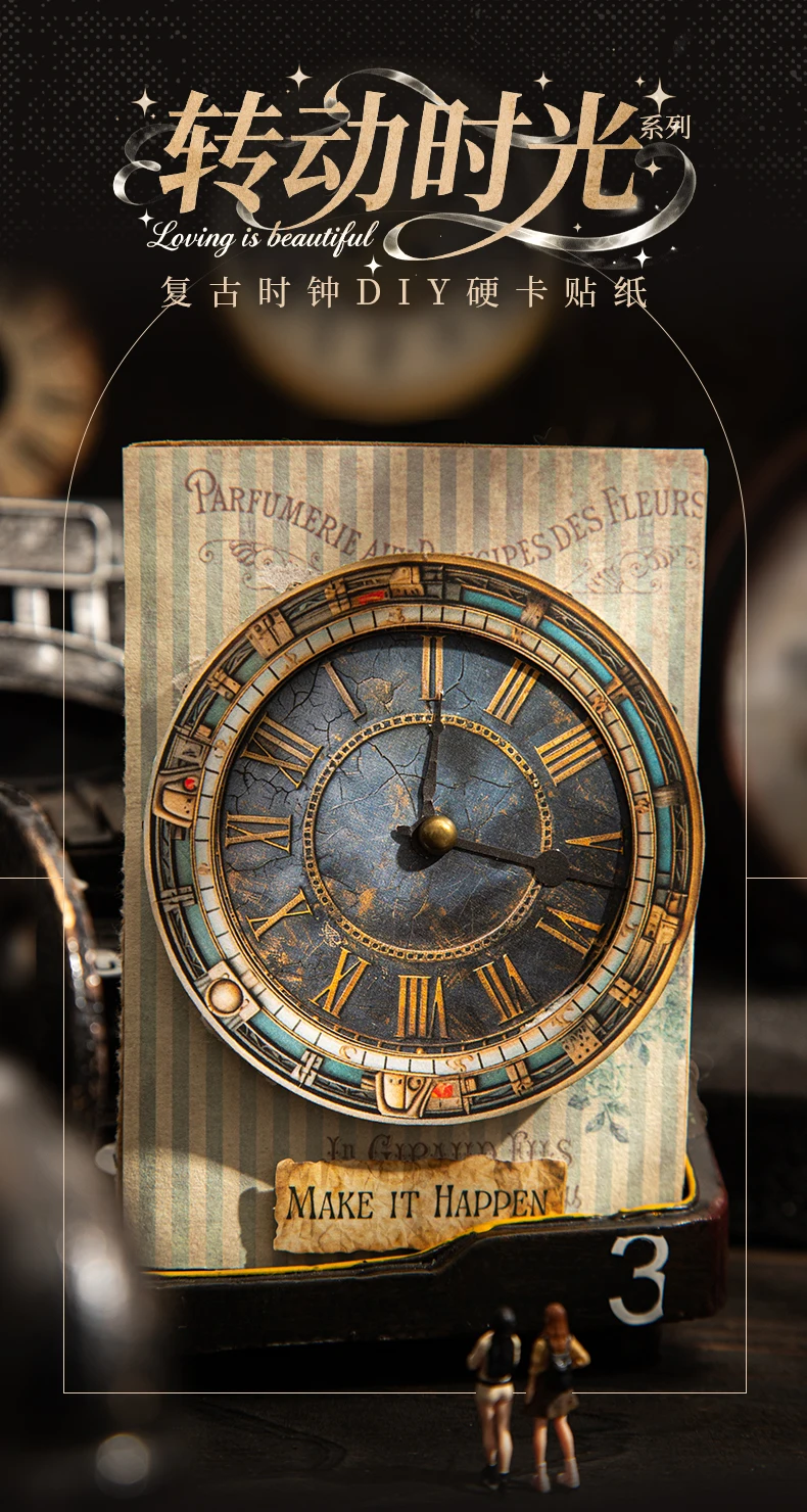 15 Stück/Packung Vintage mechanische Uhr Aufkleber dekorative DIY Scrapbooking Materialien Kunst Collage Briefpapier Ästhetik Aufkleber – Detail 1
