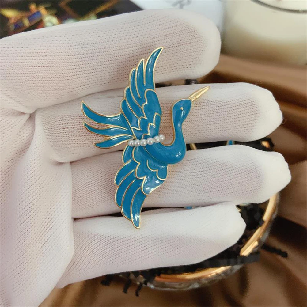 

2pcs Enamel Crane Brooch Vintage Breastpin Blue Chinese Banquet Girl Bride Brooch For Dress Shirt Hat Scarf Shawl