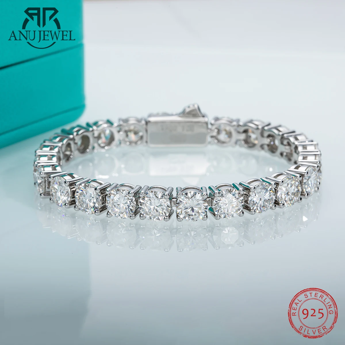 AnuJewel 6.5mm 23-29cttw  D Color Moissanite Diamond Tennis Bracelet On Hand 925 Sterling Silver Wedding Men Bracelets Wholesale