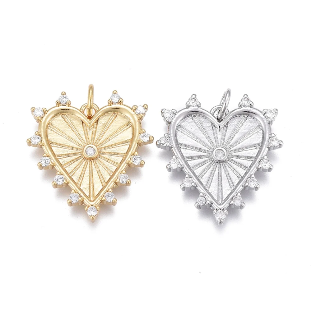 5Pcs Heart Brass Micro Pave Clear Cubic Zirconia Charms Pendants with Jump Rings For DIY Earring Bracelet Necklace Decor