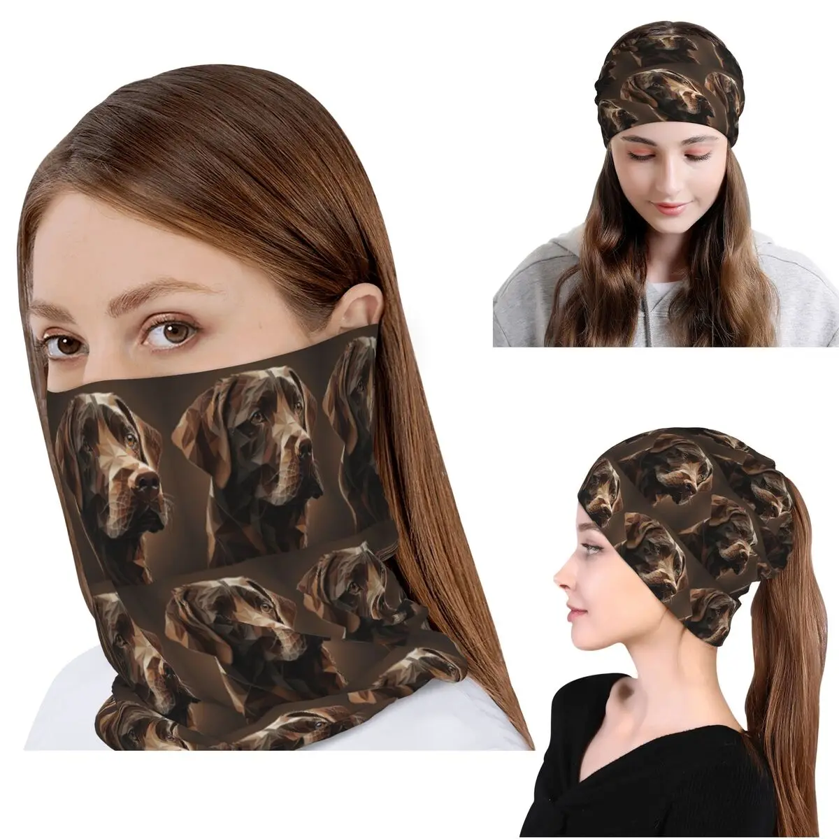 Geometric Choco A Chocolate Labrador Artwork Bandana Neck Gaiter Mask Scarf Multi-use Headwear Beanies Hat Adult Winter