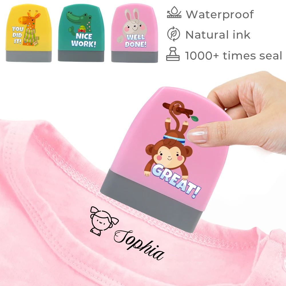 1 Stück personalisierter individueller Name, Löwen, Krokodile, Kaninchen, Giraffen, Stempel, nicht leicht zu verblassen, Sicherheits-Namensstempel