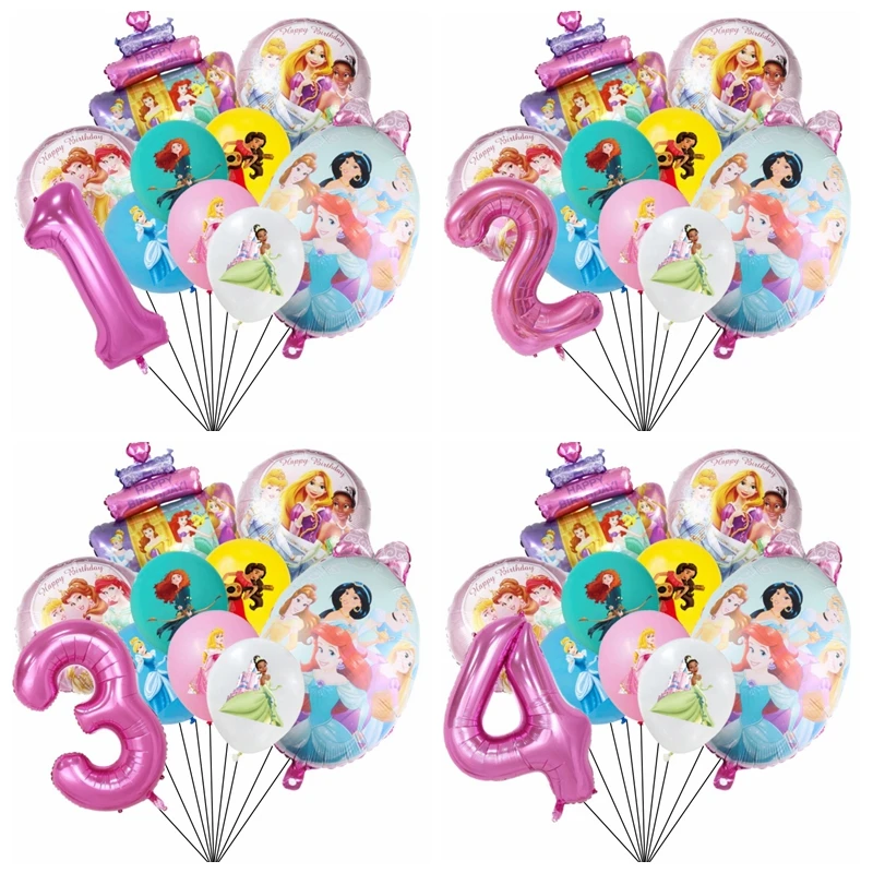 10Pcs Disney Six Princess Party 32inch Number Balloon Set Pink Princess Girls Birthday Party 1 2 3 4 5 6 7 8 9th Balloon Decor