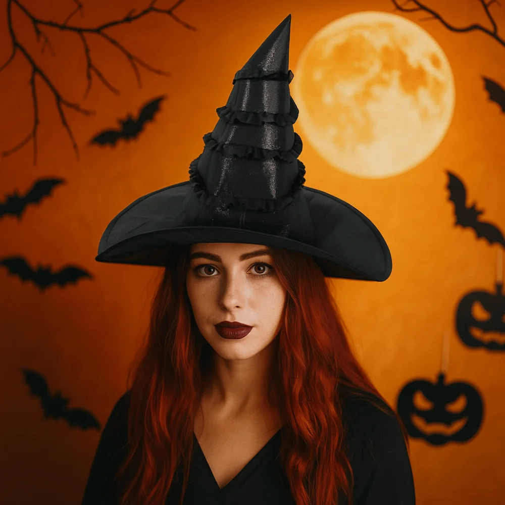 

Punk Black Wizard Cap Lolitas Steampunks Halloween Witch Hat Decoration Oxford Cloth Cosplay Witch Hat Adult