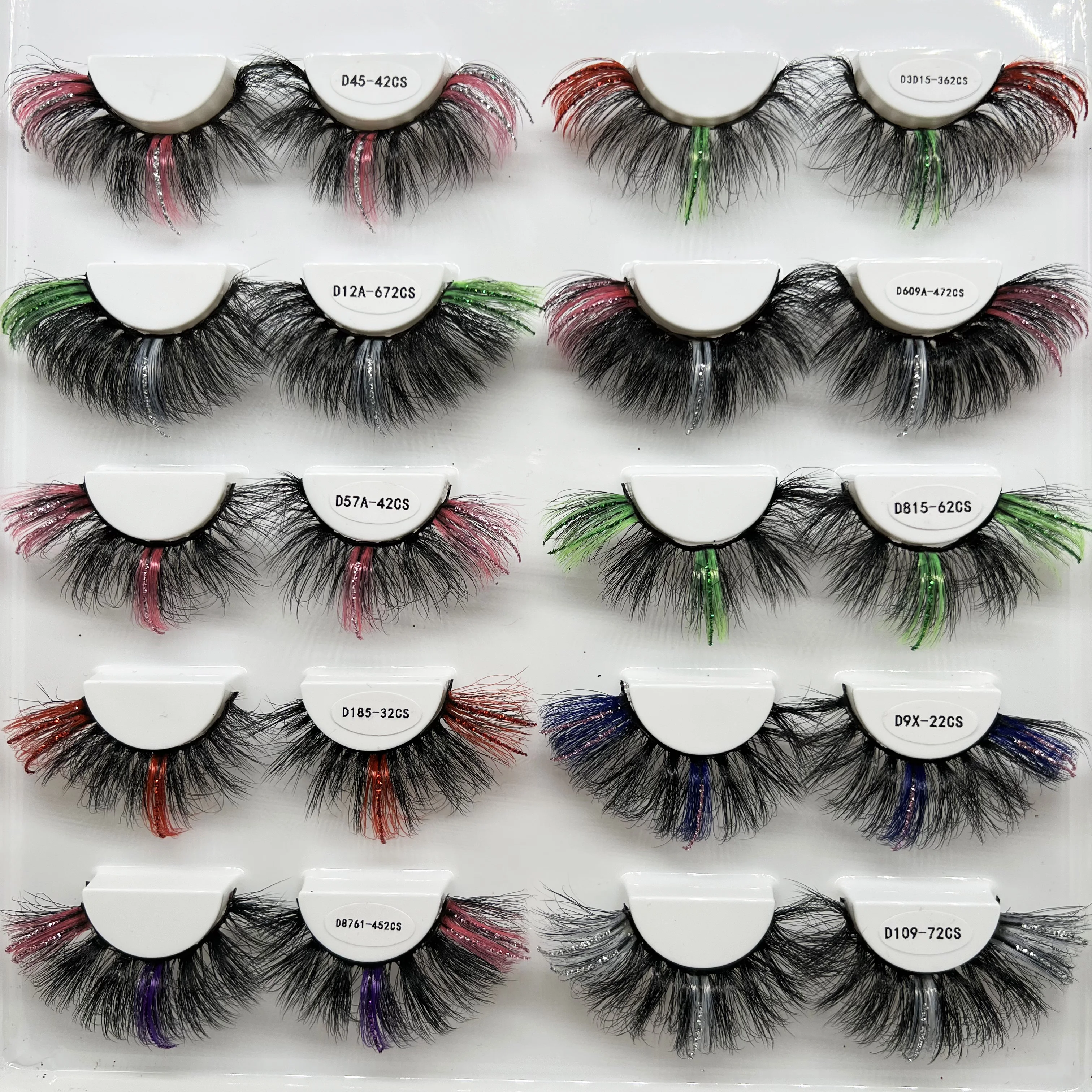 Glitter Colored Lashes Bulk Wholesale Natural Colorful False Eyelashes faux Mink Lash Makeup Eyelash Extension ombre pink green