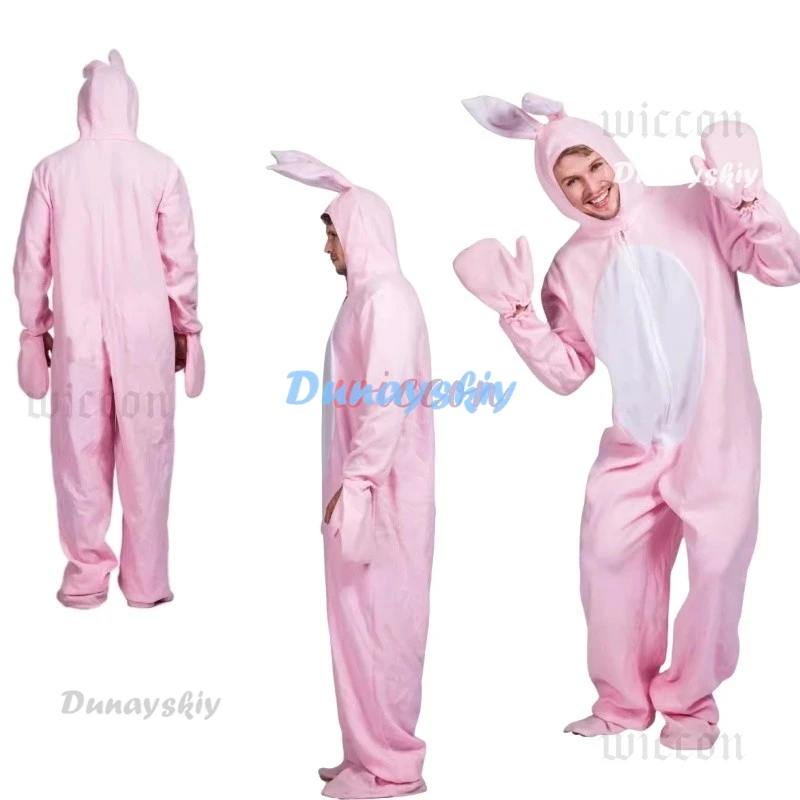 

Men Women Festival Easter Bunny Cosplay Jumpsuit Christmas Halloween Costume Adult Pink Rabbit Carnival Fancy Dress Outfit