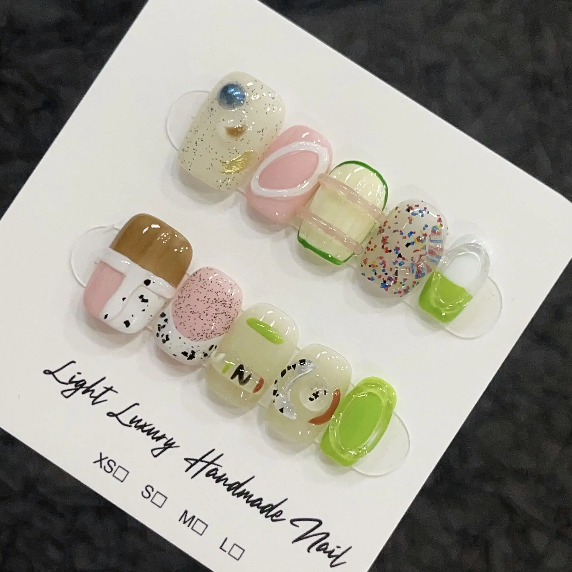 Cartoon Candy Hit Color Lovely Hand-Worn Nail Piece Light Extravagant High Quality Size Optional