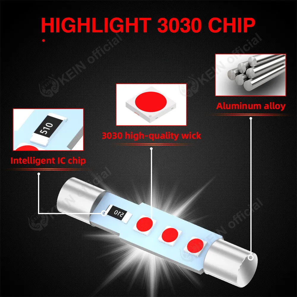 KEIN 10PCS T6 28mm Led Bulb 28 mm C5W Festoon Car Dome Light Interior Makeup Lamp 12V Warm White