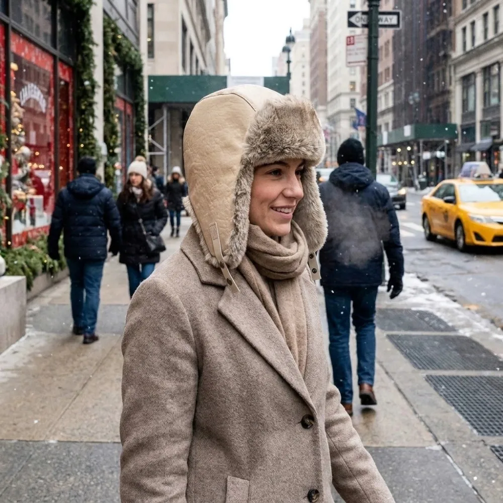 Neutral Vintage Pu Leather Pilot Hat Plush Side Rivets Winter Ski Cap Thicked Warm Ear Protection Hat Skiing