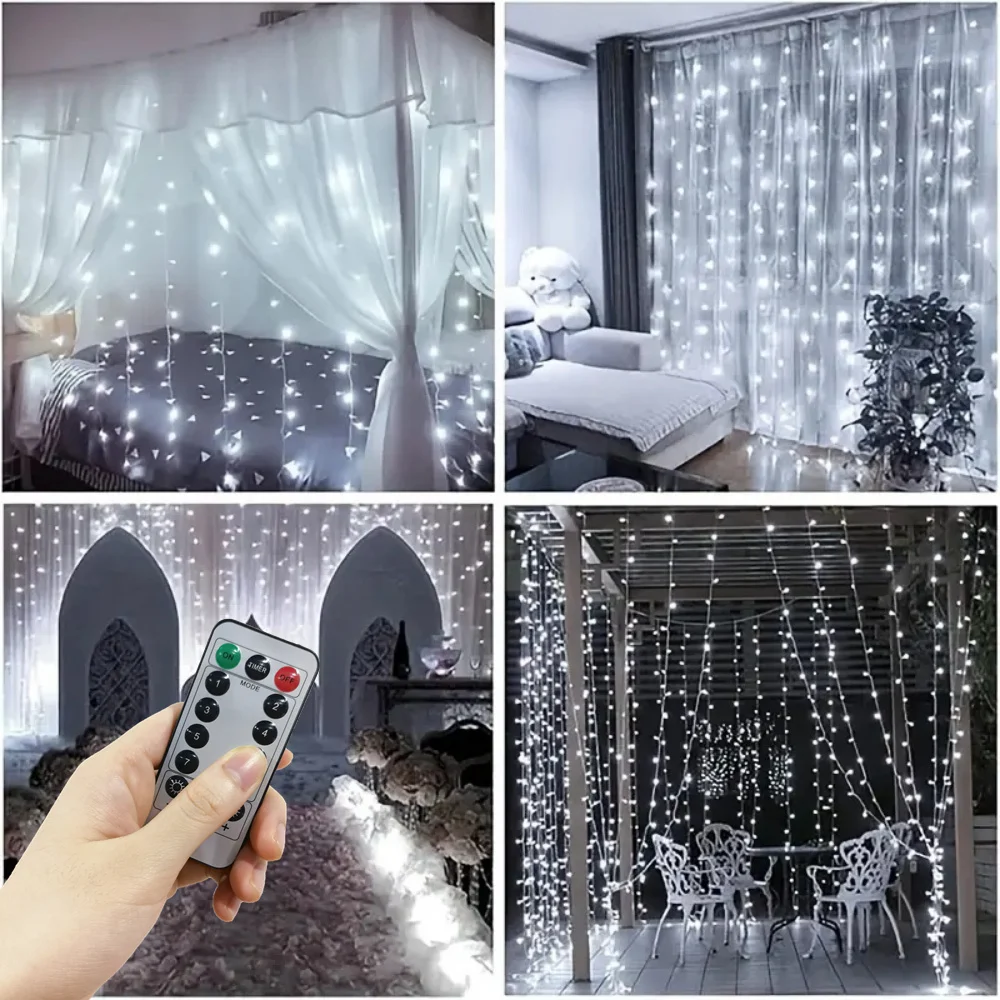 USB Plug 8 Modes Valentine's Day Ramadan EID Mubarak Decoration LED Wedding Garland Curtain Fairy Light Curtain Lights for Home