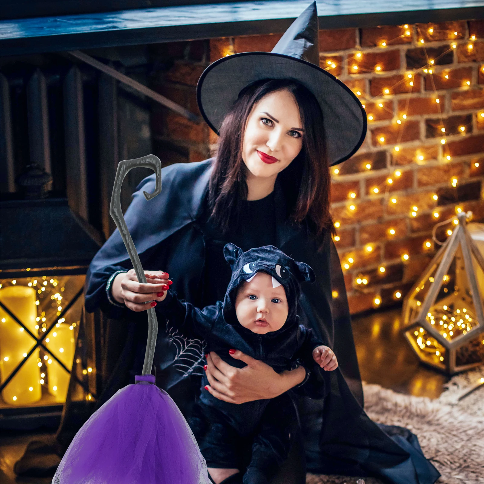 

Halloween Witch Broom Decorative Party Prop Purple 3 Lightweight Reusable Costume Accessories DIY Decoration
