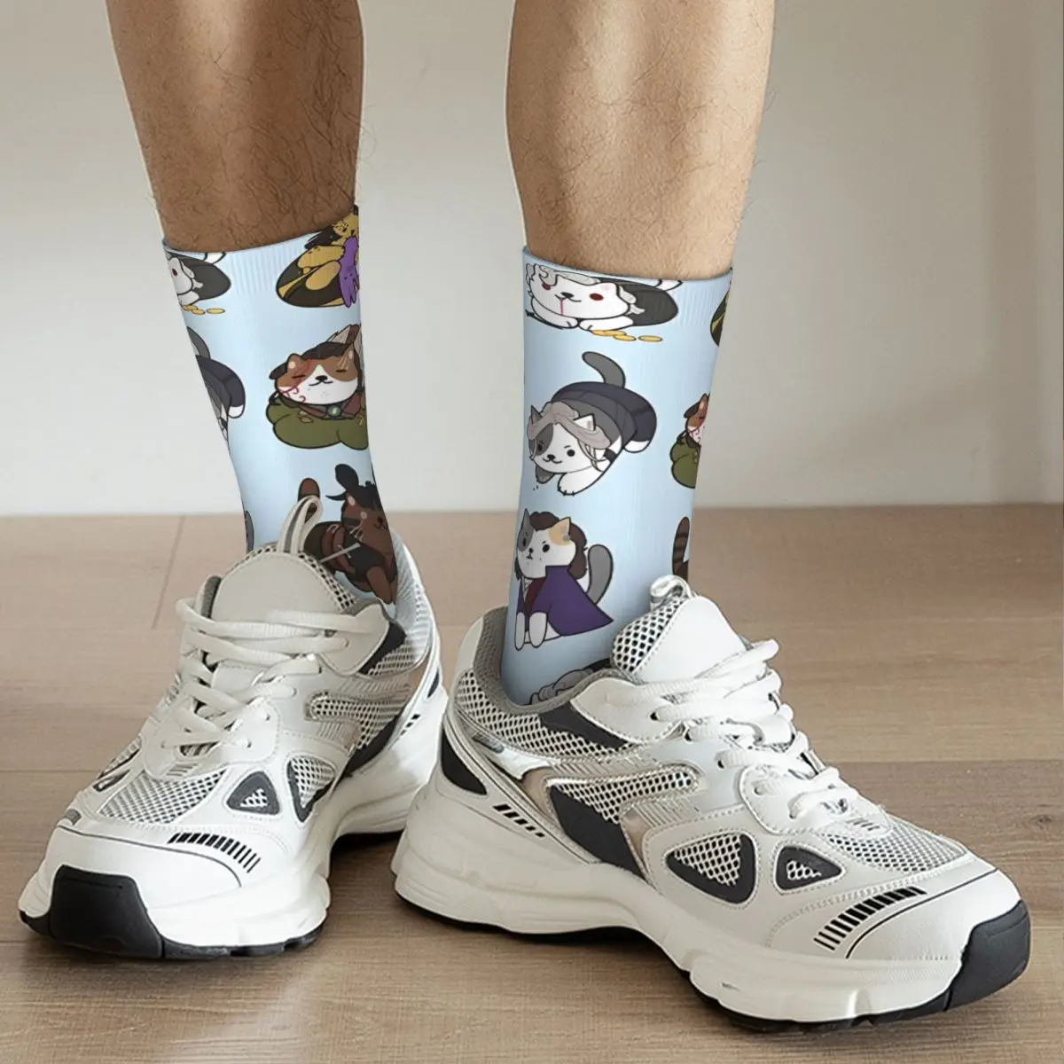 Calcetines con estampado de gato feliz y divertido para hombre, calcetín Retro Harajuku Baldurs Gate 3, Hip Hop, patrón novedoso, Crew Crazy, regalo, Bg3