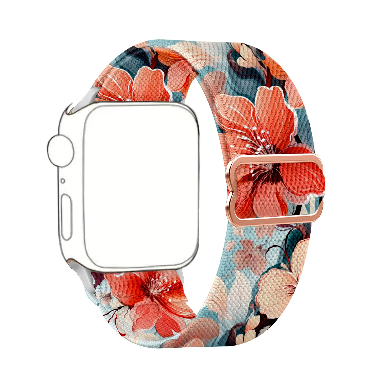 Painted Floral Art Stretchy Nylon Band for Apple Watch，Breathable Strap with Stainless Steel Slide Buckle，Series 9/8/7/6/5/4/3/2