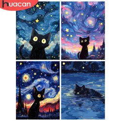 HUACAN Diamond Painting Kit Cat Starry Sky Nightscape Full Round Diamond Mosaic Animal Rhinestones Diy Gift 30x40cm