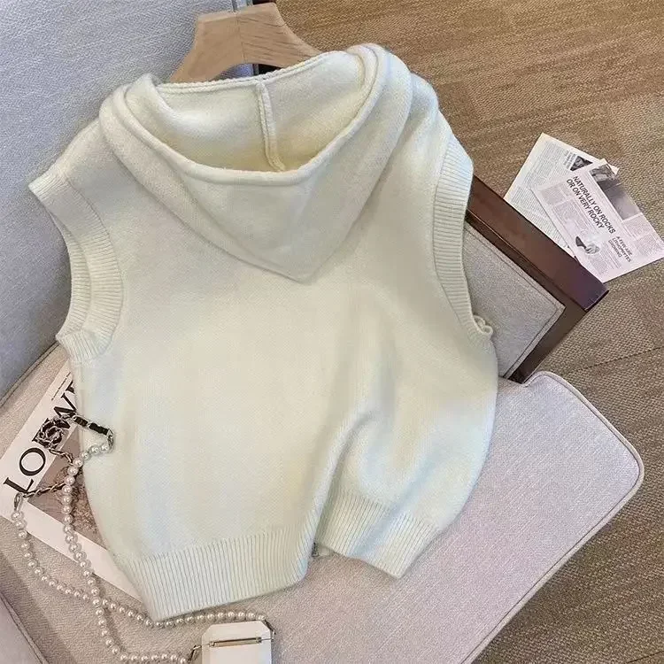 Nomikuma Preppy Style Proximité Wstring Gilet à Capuche avec Fermeture Éclair pour Femme, Pull avec Lettres, Gilets à la Mode, Automne 2023, Nouveau