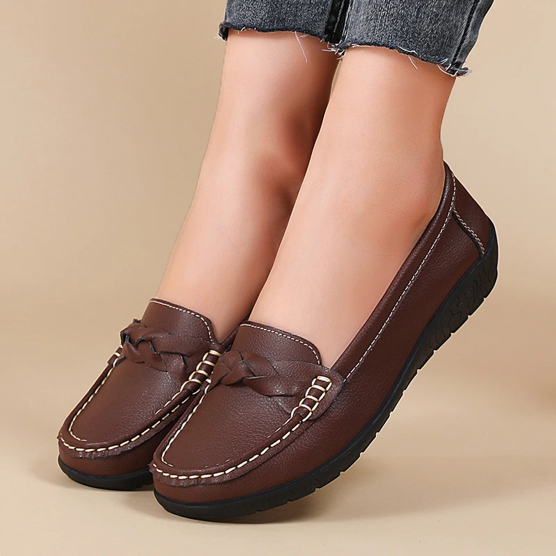 Leather Wedge Women Flats Fashion Black Women Shoe Slip On Women Casual Shoes Moccasins Tenis Chaussure Femme Plus Size