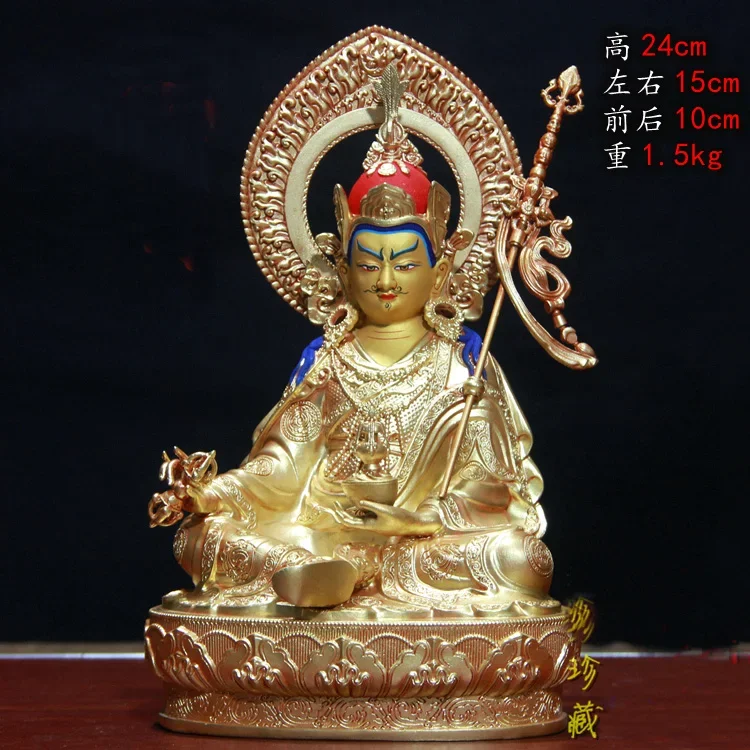 Buddhism Nepal Tibet temple HOME high grade gilded copper Padmakara Guru Rinpoche Buddha statue bless safe health good luck