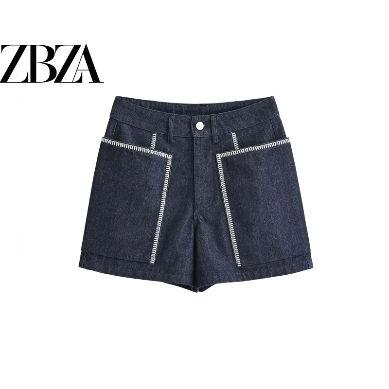 Casual Commuter Style High Waist Straight Leg Short Pants with Large Pockets Color Block Design Elegant Fashionable Women's S...