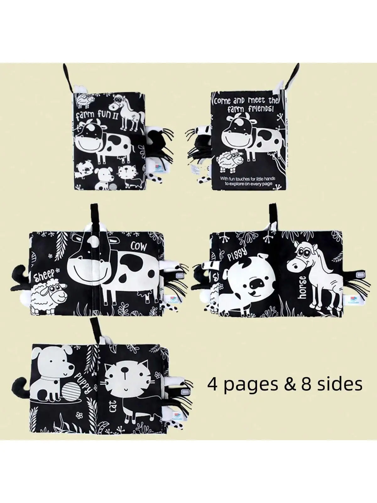Baby black and white animal baby educational early learning sound paper cloth book tear-proof parent-child interactive toy