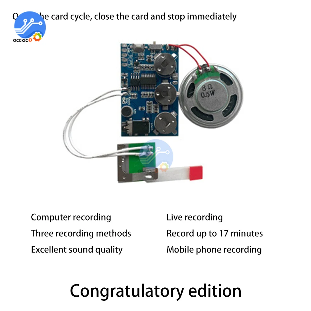 17 Minutes Sound Voice Audio Music Recordable Recorder Board Chip Programmable Music Module for Greeting Card Self-made Creative