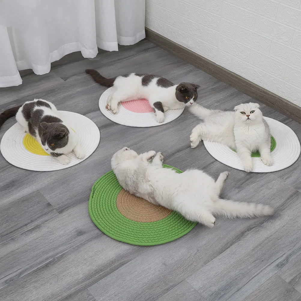 二役猫マット-コットン製爪研ぎパッド-睡眠クッション-ニットテクスチャ-天然素材-猫用品-ピンク-ホワイト