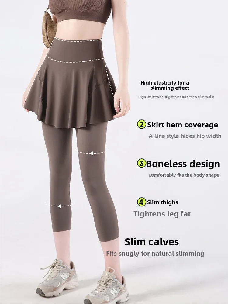 Emagrecimento arca calças de yoga femininas finas verão bicicleta equitação calças saia design cintura alta sete/nove pontos náilon elastano