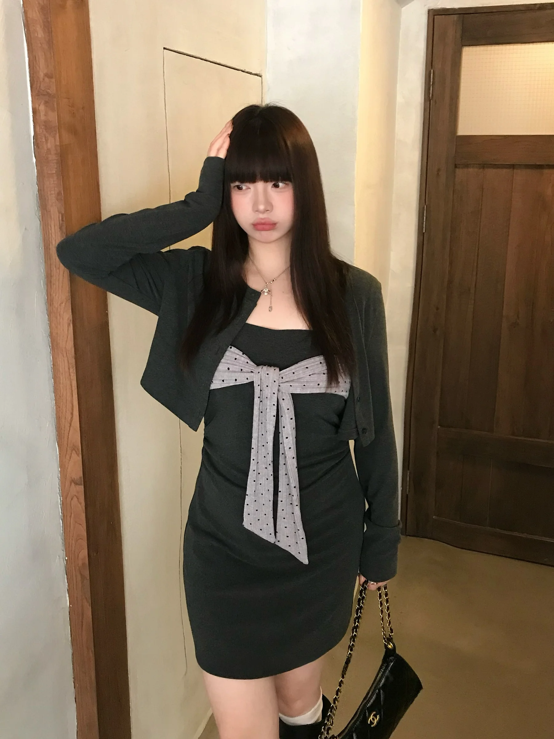 

Ulovely Berlin Evening Polka Dot Tie Waist Dress Cardigan plus Size Set Korean Style Splice plus Size Women Fashion Spring Ou...