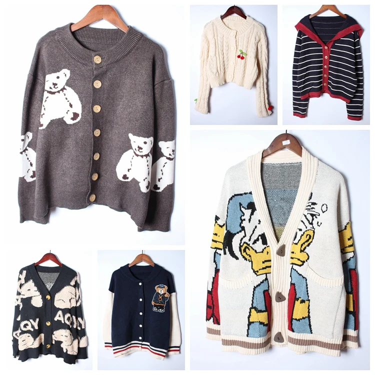 

Vintage n Loose Knitted Wool Sweater Women's Overhead Cardigan Color Blo Pattern Winter Faion Ladies' Camere