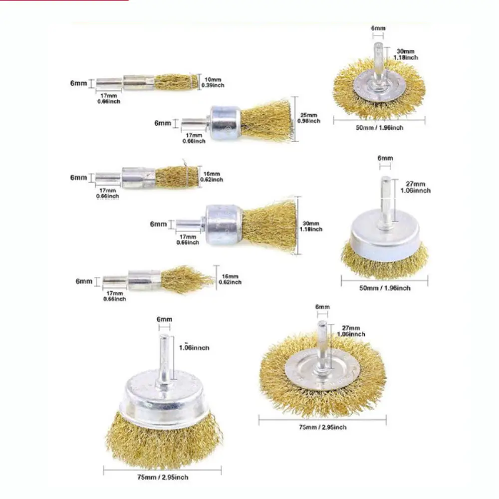 Metal Surface Cleaning Wire Brush Kit Copper Plated Wheel For Power Drill Durable Deburring Polishing Rust Removal Tool