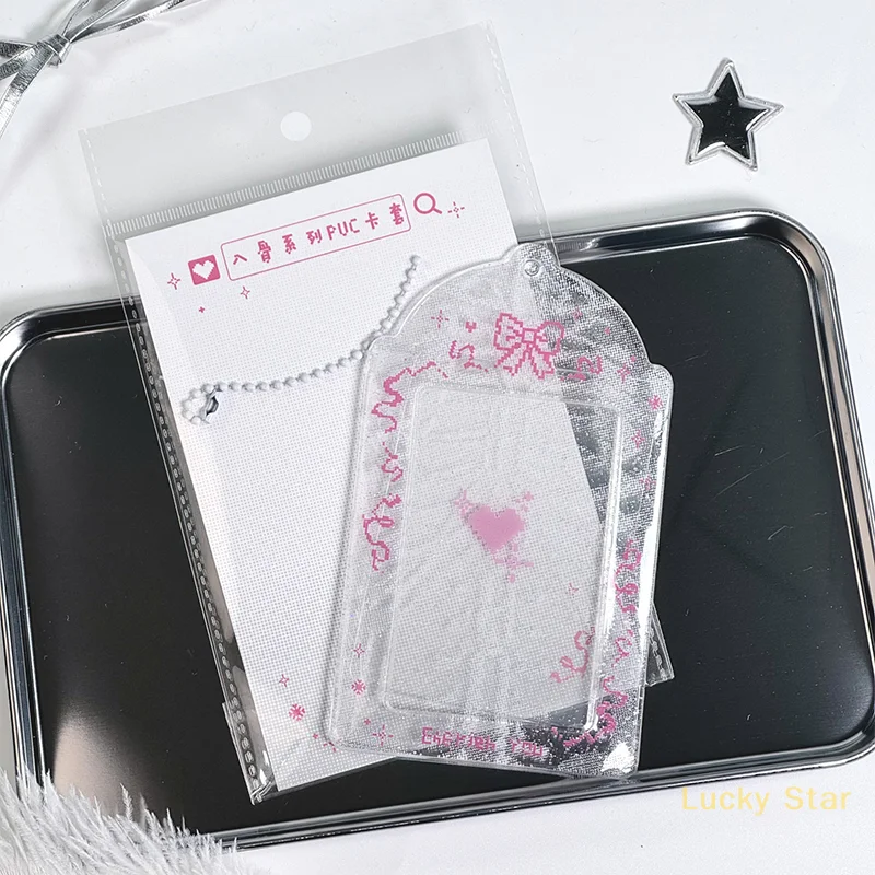 Pixel Style Kpop Photocard Holder ID Badge Holder Student Bus Card Protective Photo Sleeves Fashion Bowknot Photo Card Holder