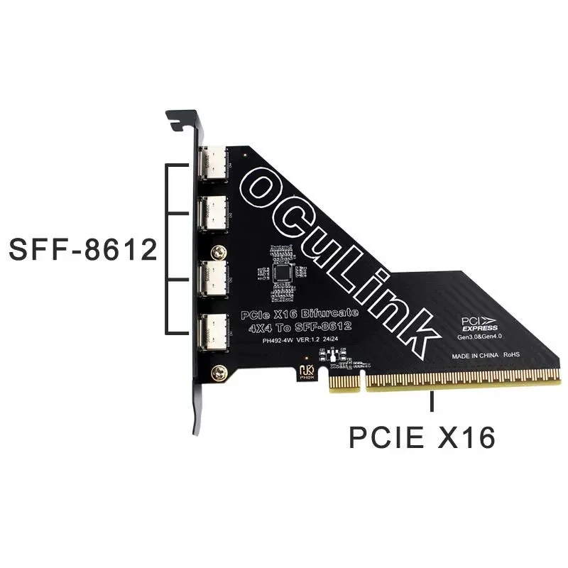 Pcle x16 to Oculink Adapter Card 64GBPS PCIE 4.0 x16 to Oculink 4 Port SFF8611&8612 Expansion Card External U.2 SSD