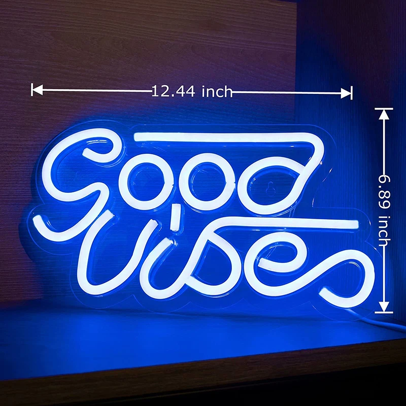 Good Vibes Letter Neon Night Light Sign Lips Wall Art Sign Lamp Battery  USB Powered Wedding Party Home Decor Xmas Birthday Gift