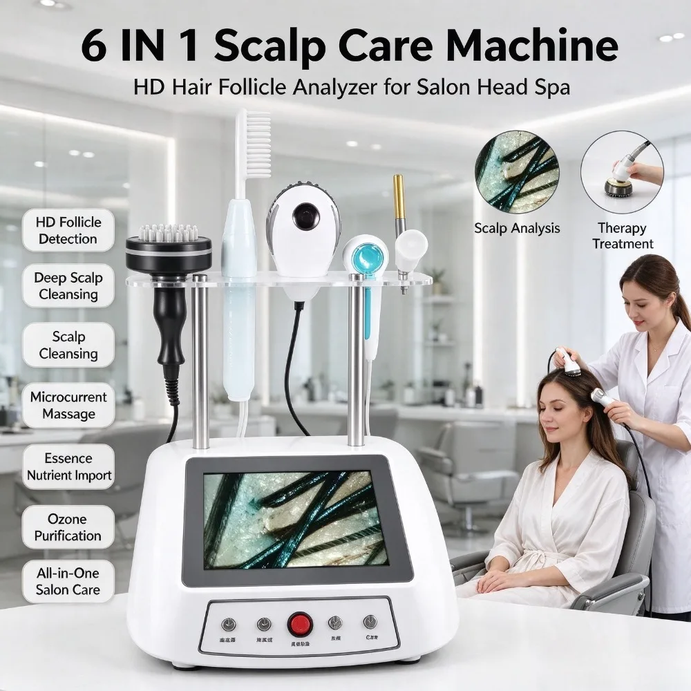6in1 Scalp Analyzer Machine Hair Follicle Detection Scalp Massage Deep Cleaning Hair Root Nourishing Salon Equipment