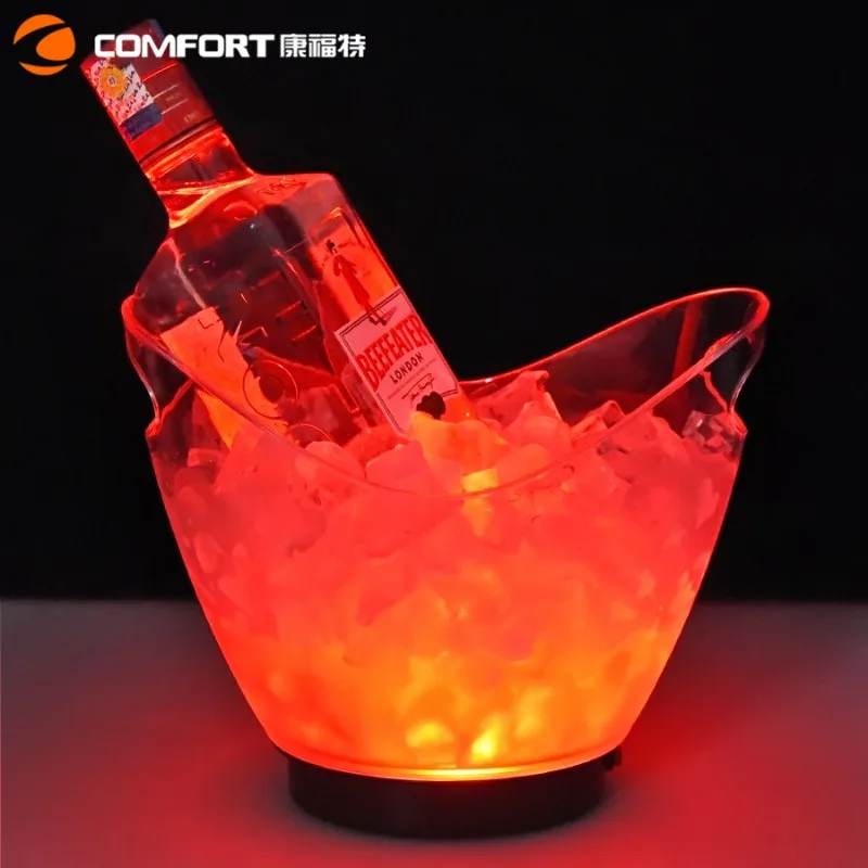Factory direct sales PS acrylic transparent luminous ice bucket 2 liters led colorful champagne beer bucket printable logo