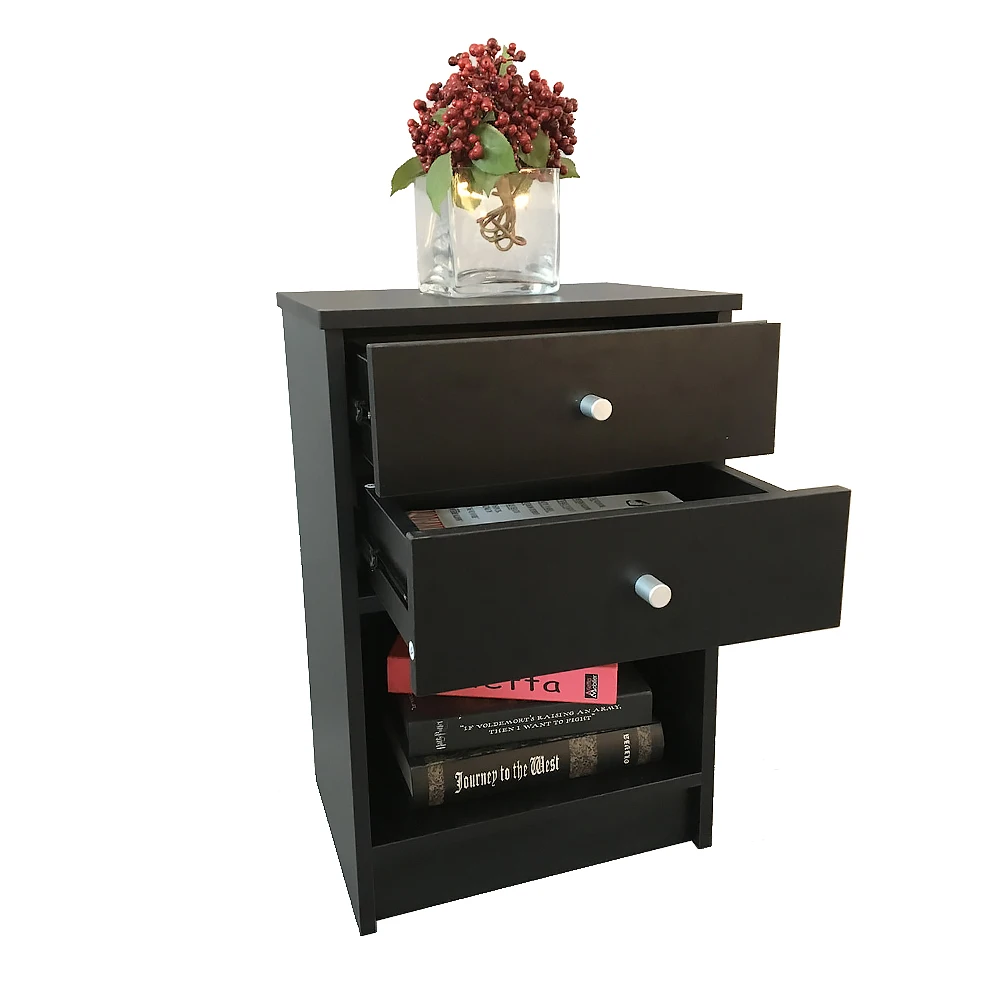 

40 x 30 x 60cm Round Handle Night Stand with Two Drawer Black