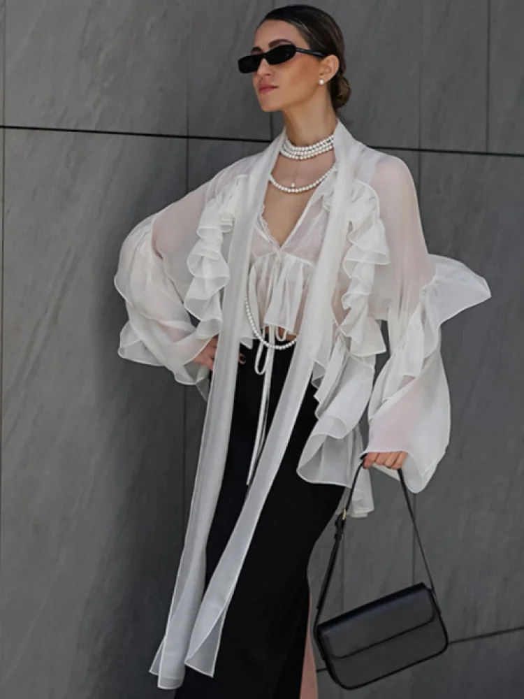 

Весна-лето, новая шелковая шифоновая блузка, модная корейская свободная посадка, длинная вишитая женская блузка на одно плечо...