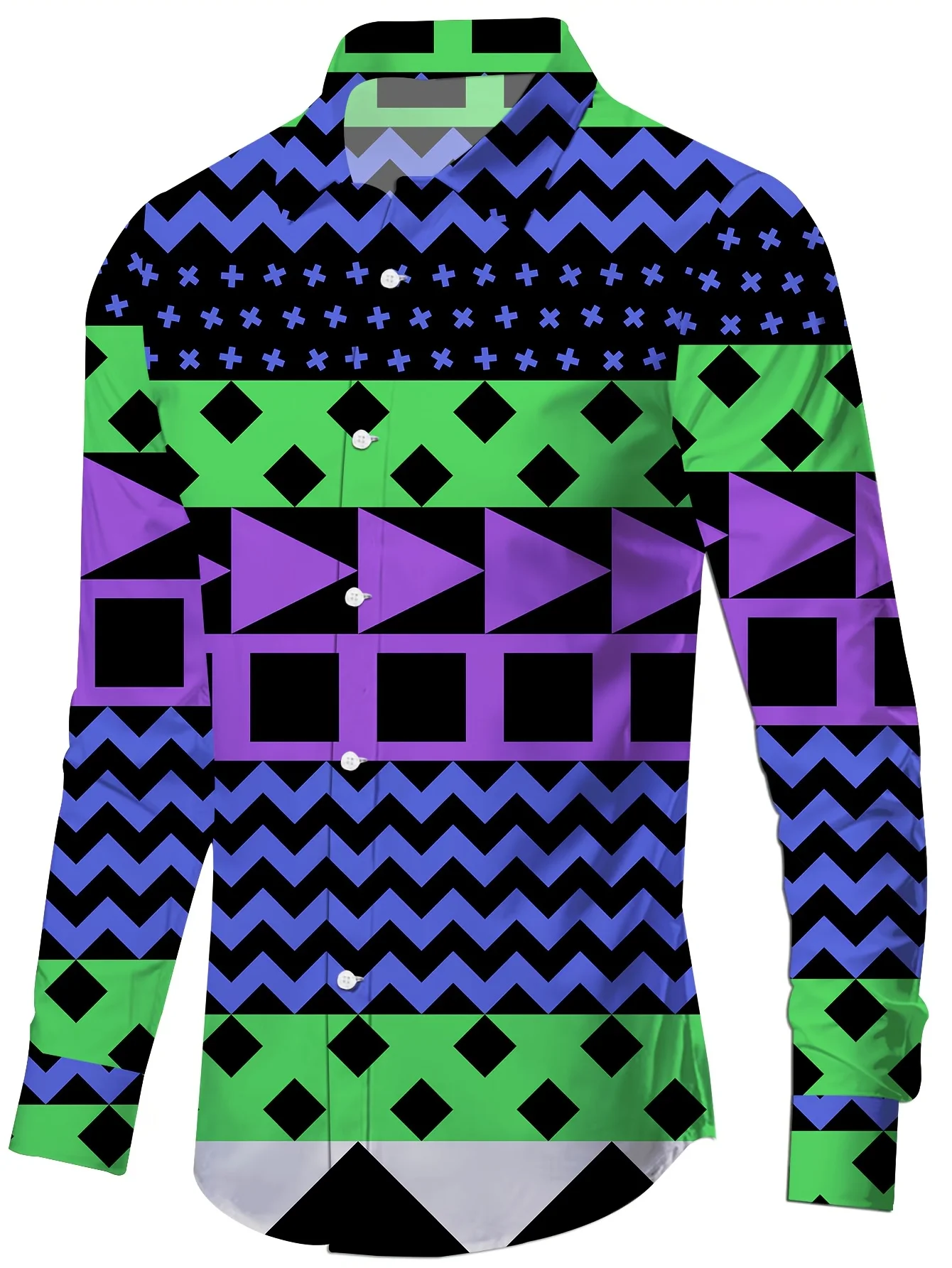 Men'S Stylish Long Sleeve Print Button-Up Shirt  Vibrant Floral  Geometric Design Comfortable Breathable Long-sleeved shirt Top