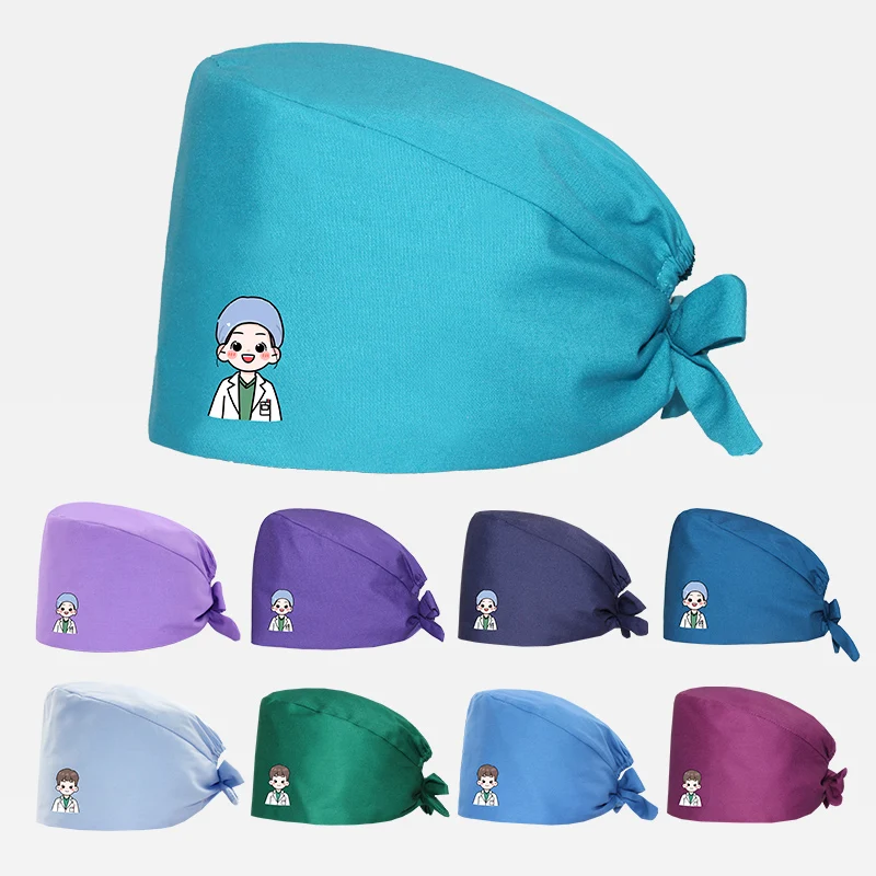 

New Cartoon Printed Medical Scrub Caps Breathable Operating Room Hats Cotton Surgical Hats Pet Grooming Agency Vet Working Caps