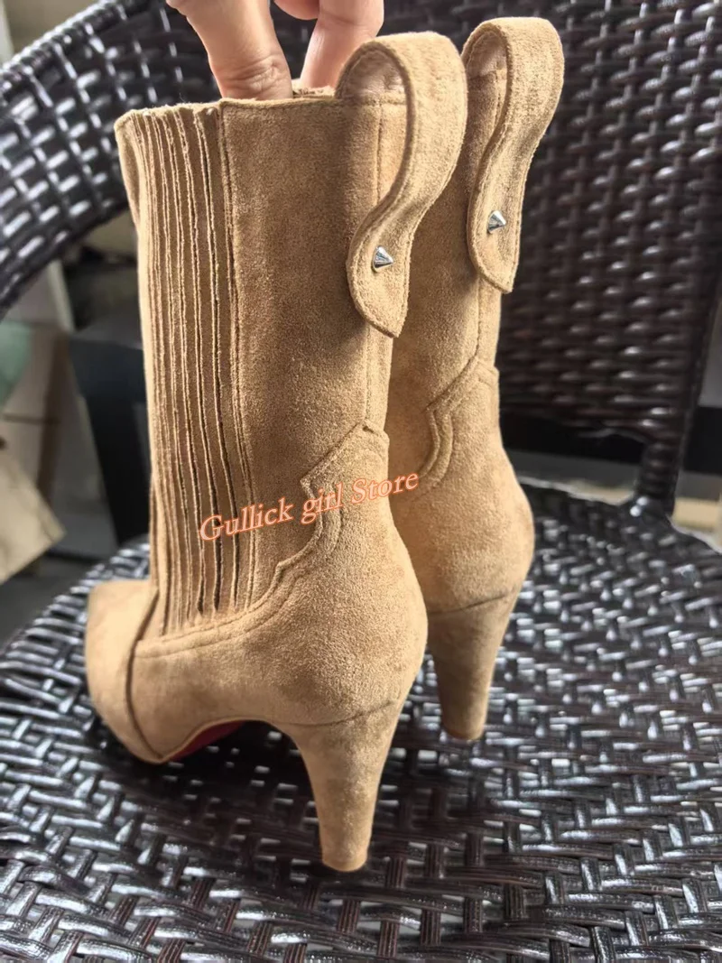 الجلد المدبوغ البني الكاحل الجوارب مثير مدبب تو الانزلاق على المدرج 2026 الشتاء الخريف الصورة الحقيقية اليدوية فستان أحذية رقيقة عالية الكعب #6