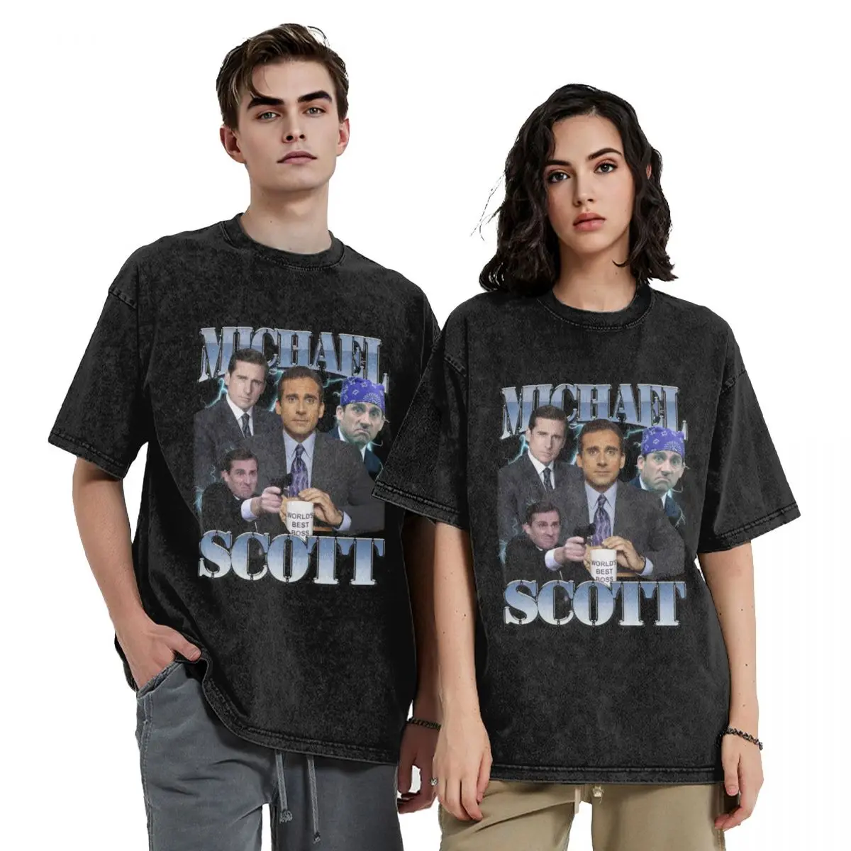 Michael Scott 90s Washed T Shirts Streetwear Hip Hop Fashion T-Shirts The Office Tv show Tees Tops Men Women Oversize Summer