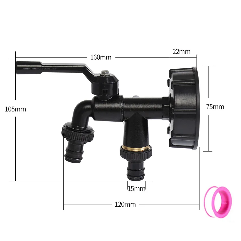 1/2'' IBC Water Tank Connector Tap 2-Way Garden Hose Irrigation Faucet Adapter Zinc Alloy Joint Replacement  Valve Fitting