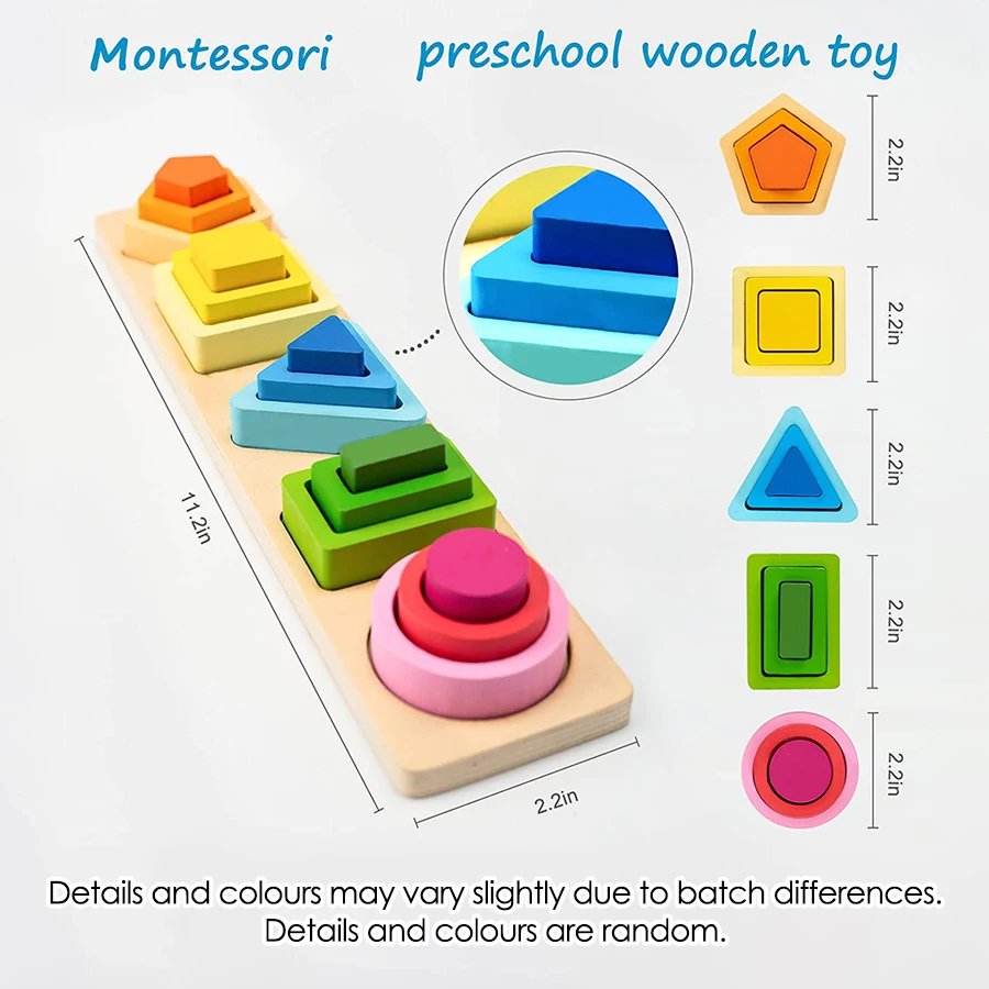 Giocattoli per l'apprendimento prescolare Montessori - Selezionatore di colori per forme impilabili in legno, regalo per neonati e bambini piccoli